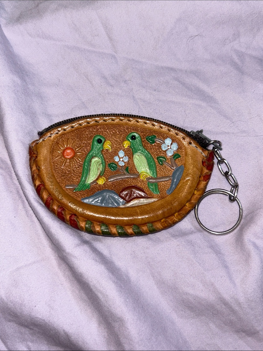 Handmade Parrot Vallarta mini zippered Beach Coin Pouch purse bag keychain
